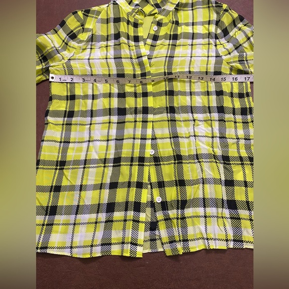 Alice + Olivia Plaid Button-Up Shirt in Yellow and Black size XS - Picture 7 of 9